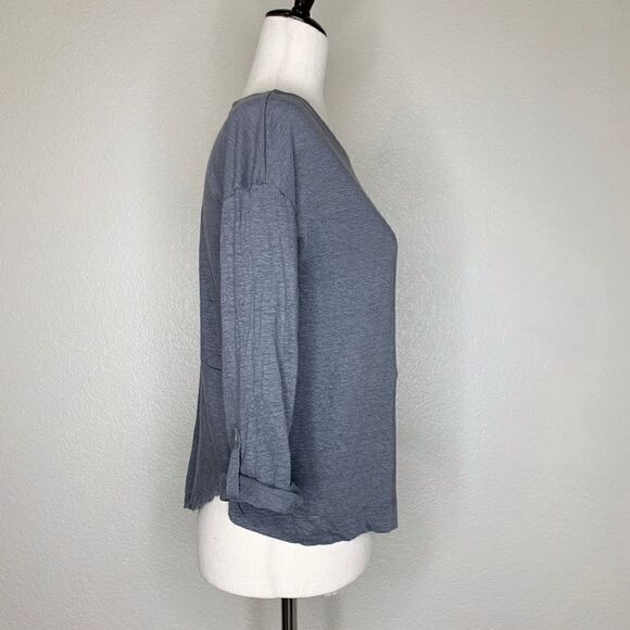 Adrienne Vittadini 100% Linen Scoop Neck Gray Top, Sz Small - Picture 7 of 12